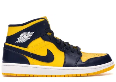 Pre-owned Jordan Men's  1 Mid Michigan Sneakers In Varsity Maize/midnight Navy Blue/white