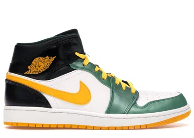 Pre-owned Jordan Men's  1 Mid Retro Sonics Sneakers In Gorge Green/university Gold/white
