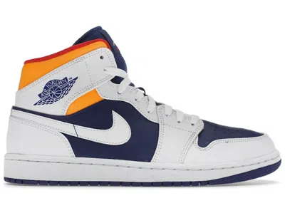 Pre-owned Jordan Men's  1 Mid Royal Blue Laser Orange Sneakers In White/deep Royal Blue/track Red In Multi