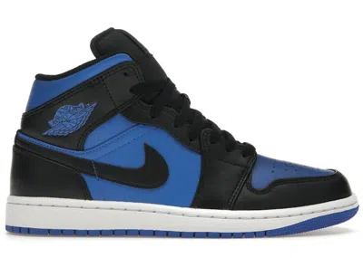 Pre-owned Jordan Men's  1 Mid Royal Blue Sneakers In Black/white