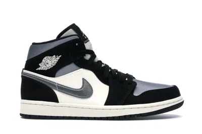 Pre-owned Jordan Men's  1 Mid Satin Grey Toe Sneakers In Black/smoke Grey/sail