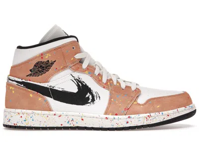 Pre-owned Jordan Men's  1 Mid Se Brushstroke Sneakers In Sail/black/cider In Multi