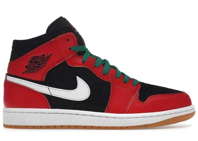 Pre-owned Jordan Men's  1 Mid Se Christmas Sneakers In Black/fire Red/white