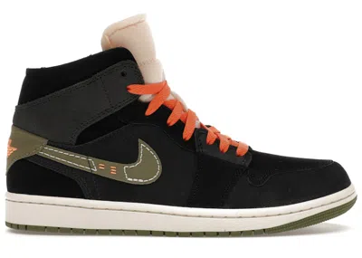 Pre-owned Jordan Men's  1 Mid Se Craft Light Olive Sneakers In Anthracite/black/bright Mandarin