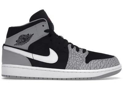 Pre-owned Jordan Men's  1 Mid Se Elephant Print Sneakers In Black/white/light Smoke Gray In Multi