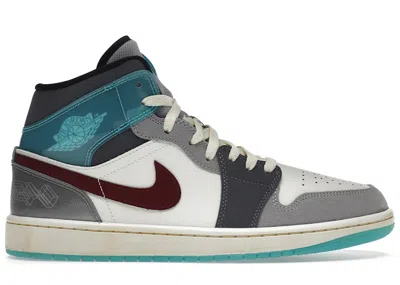 Pre-owned Jordan Men's  1 Mid Se Exploration Unit Sneakers In Sail/grey/blue