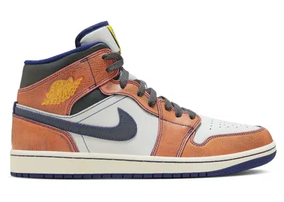Pre-owned Jordan Men's  1 Mid Se Iron Grey Sneakers In Summit White/crimson Bliss/deep Royal Blue In Multi