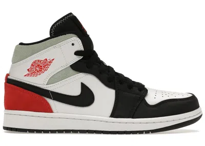 Pre-owned Jordan Men's  1 Mid Se Red Toe Sneakers In White/black/light Smoke Grey