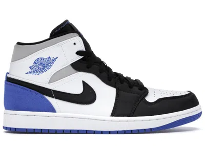 Pre-owned Jordan Men's  1 Mid Se Royal Toe Sneakers In White/black/light Solar Flare Heather In Multi