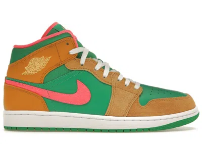 Pre-owned Jordan Men's  1 Mid Se Sneakers In Wheat/lucky Green/watermelon