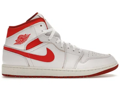 Pre-owned Jordan Men's  1 Mid Se Sneakers In White/lobster/dune Red