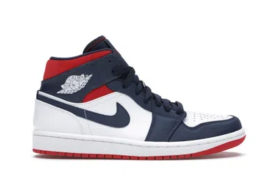 Pre-owned Jordan Men's  1 Mid Se Usa Sneakers In White/varsity Red/midnight Navy Blue In Multi