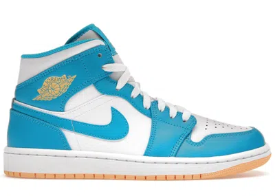Pre-owned Jordan Men's  1 Mid Sneakers In Aquatone/celestial Gold/white In Multi