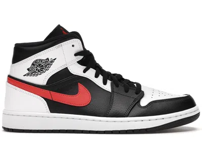 Pre-owned Jordan Men's  1 Mid Sneakers In Black/chile Red/white
