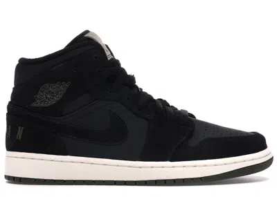 Pre-owned Jordan Men's  1 Mid Sneakers In Black/olive Canvas/sail