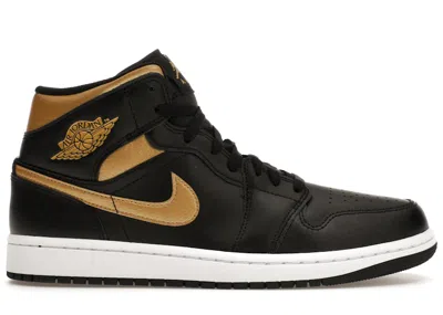Pre-owned Jordan Men's  1 Mid Sneakers In Black/white/metallic Gold In Multi