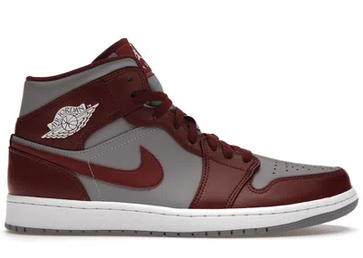 Pre-owned Jordan Men's  1 Mid Sneakers In Cherrywood Red/white/cement Grey