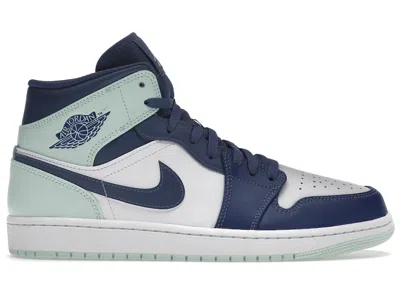 Pre-owned Jordan Men's  1 Mid Sneakers In Mystic Navy Blue/mint Foam/white In Multi