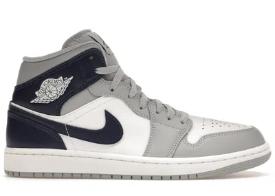 Pre-owned Jordan Men's  1 Mid Sneakers In White/wolf Grey/midnight Navy Blue