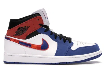 Pre-owned Jordan Men's  1 Mid Swoosh Sneakers In White/game Royal/gym Red In Multi