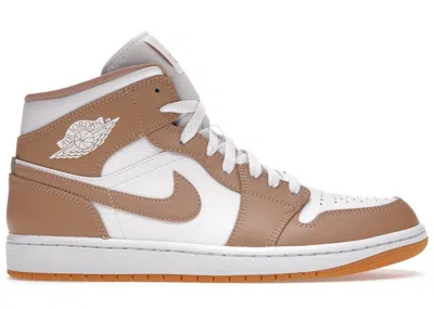 Pre-owned Jordan Men's  1 Mid Tan Gum Sneakers In Hemp/gum Yellow/white In Multi