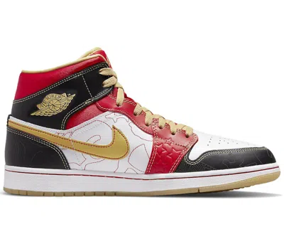 Pre-owned Jordan Men's  1 Mid Xq Black Sneakers In White/gold Dust/sport Red