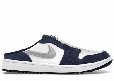 Pre-owned Jordan Men's  1 Mule Golf Sneakers In White/midnight Navy Blue/metallic Silver In Multi