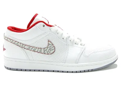 Pre-owned Jordan Men's  1 Phat Low Elephant Print Swoosh Sneakers In White/varsity Red/cement Grey In Multi