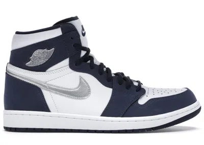 Pre-owned Jordan Men's  1 Retro High Co.jp (2020) Sneakers In White/metallic Silver/midnight Navy Blue