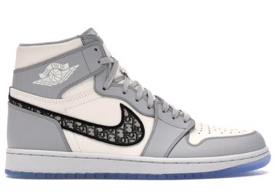 Pre-owned Jordan Men's  1 Retro High Dior Sneakers In Wolf Grey/sail/photon Dust