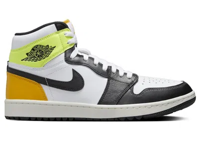 Pre-owned Jordan Men's  1 Retro High Golf Black Sneakers In White/university Gold/volt