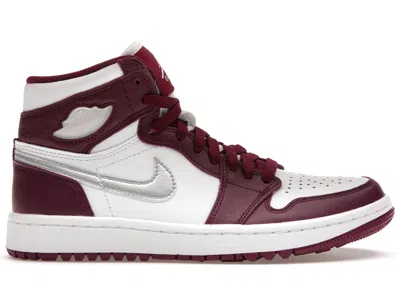 Pre-owned Jordan Men's  1 Retro High Golf Sneakers In White/bordeaux/metallic Silver