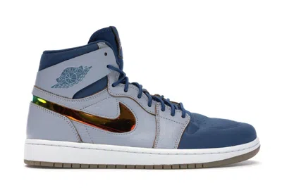 Pre-owned Jordan Men's  1 Retro High Nouveau Dunk From Above Sneakers In Wolf Grey/gold Leaf/french Blue