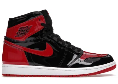 Pre-owned Jordan Men's  1 Retro High Og Patent Bred Sneakers In Black/white/varsity Red