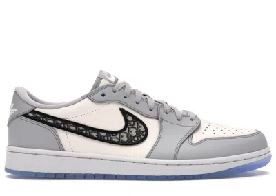 Pre-owned Jordan Men's  1 Retro Low Dior Sneakers In Grey/black/sail In Multi