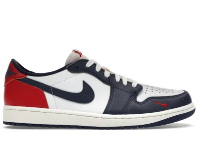 Pre-owned Jordan Men's  1 Retro Low Og Howard University Sneakers In White/gym Red/midnight Navy Blue