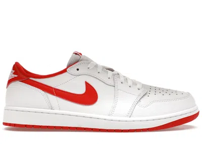 Pre-owned Jordan Men's  1 Retro Low Og Sneakers In White/university Red