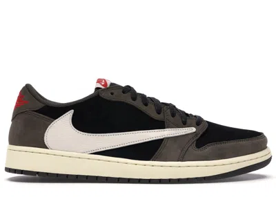 Pre-owned Jordan Men's  1 Retro Low Og Sp Travis Scott Mocha Sneakers In Black/dark Mocha/university Red In Multi