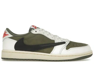 Pre-owned Jordan Men's  1 Retro Low Og Sp Travis Scott Sneakers In Medium Olive/black/sail In Multi