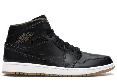 Pre-owned Jordan Men's  1 Retro Mid Sneakers In Black/metallic Gold