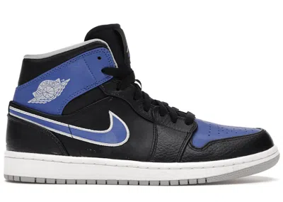 Pre-owned Jordan Men's  1 Retro Mid Sneakers In Black/metallic Platinum/game Royal