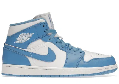 Pre-owned Jordan Men's  1 Retro Mid Unc Sneakers In White/university Blue