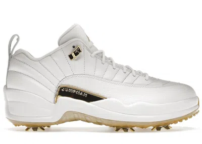 Pre-owned Jordan Men's  12 Golf Sneakers In White/metallic Gold/malachite In Multi