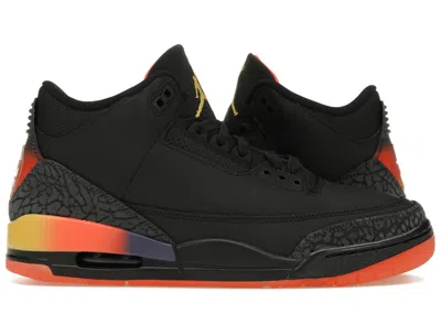 Pre-owned Jordan Men's  3 Retro J Balvin Rio Sneakers In Black/solar Flare/total Crimson Abyss