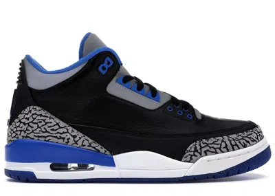 Pre-owned Jordan Men's  3 Retro Sneakers In Black/sport Blue/wolf Grey