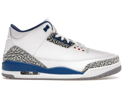 Pre-owned Jordan Men's  3 Retro Wizards Sneakers In White/true Blue/metallic Copper