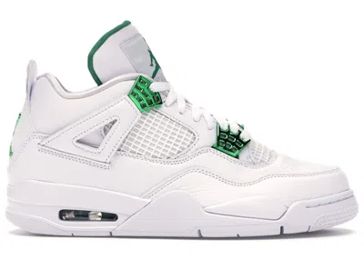 Pre-owned Jordan Men's  4 Retro Metallic Green Sneakers In White/metallic Silver/pine Green