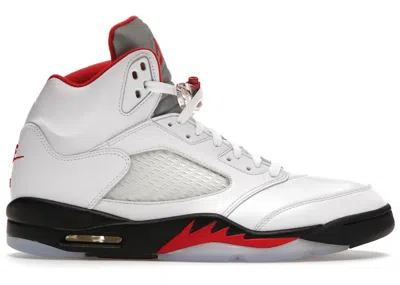 Pre-owned Jordan Men's  5 Retro Fire Red Silver Tongue (2020) Sneakers In White/black/metallic Silver In Multi
