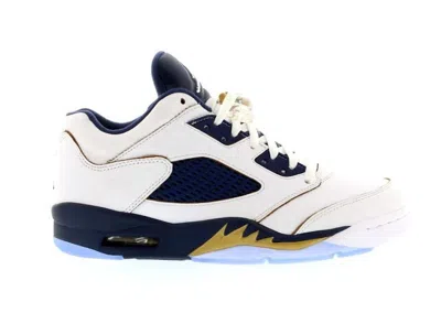 Pre-owned Jordan Men's  5 Retro Low Dunk From Above Sneakers In White/metallic Gold Star/midnight Navy Blue In Multi