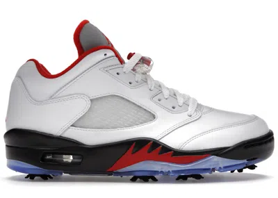 Pre-owned Jordan Men's  5 Retro Low Golf Fire Red (silver Tongue) Sneakers In White/black/metallic Silver In Multi